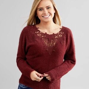Relished Maroon Lace V-Neck Sweater